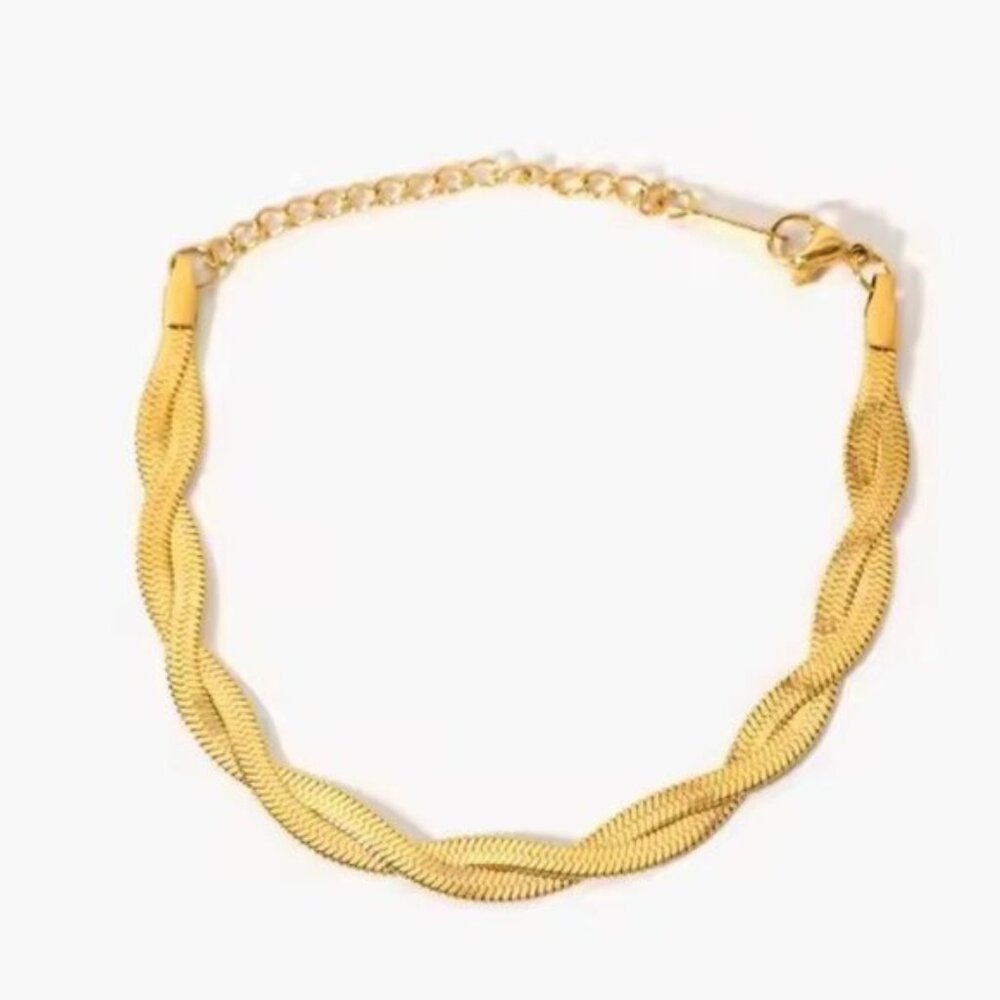Gold Bracelet Waterproof Braided Herringbone Chain Gold Summer Jewelry PRETTY